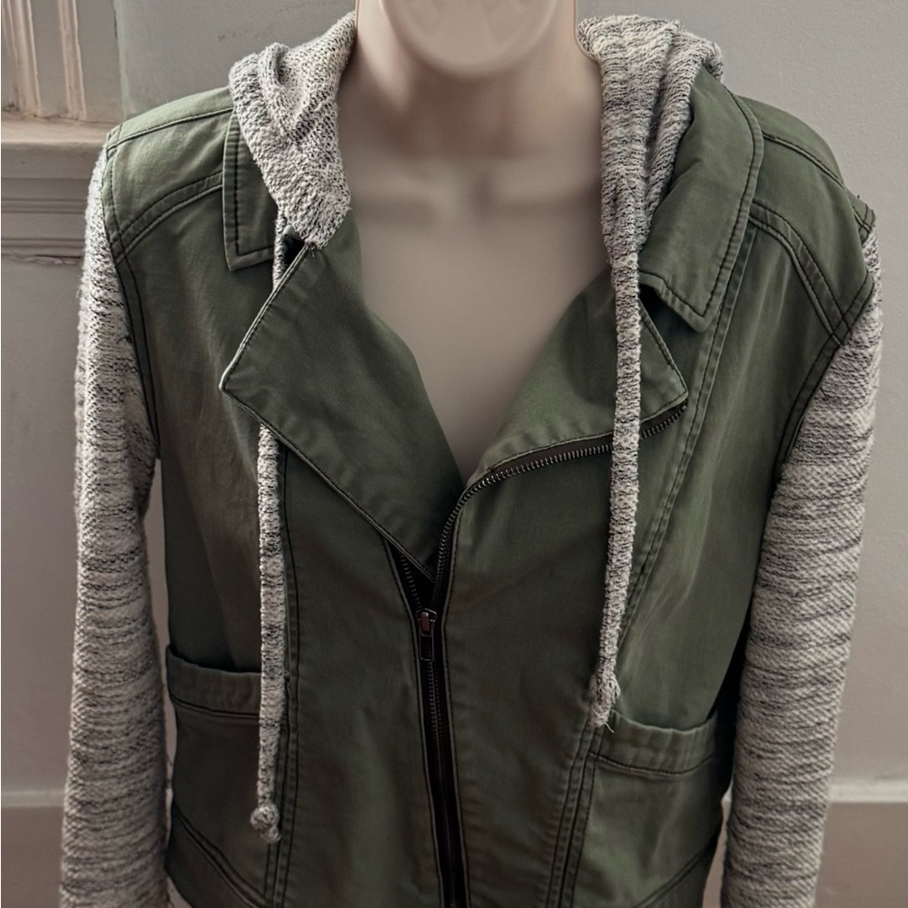 Mossimo Supply Co Green and Gray Utility Jacket with Hood, size S cotton pockets